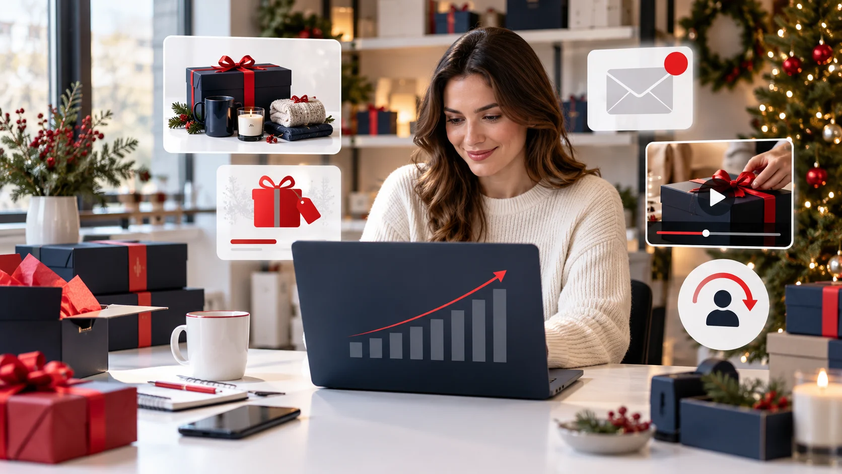 Online retailer planning seasonal promotions gift bundles retargeting email and social campaigns