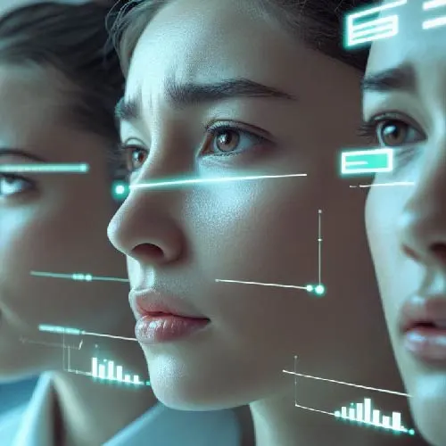 AI detecting customer emotion (anger, stress, confusion) with adaptive response interface.