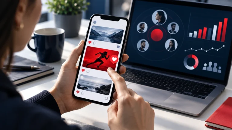 Social media advertiser creating an attention-grabbing mobile campaign for a targeted audience