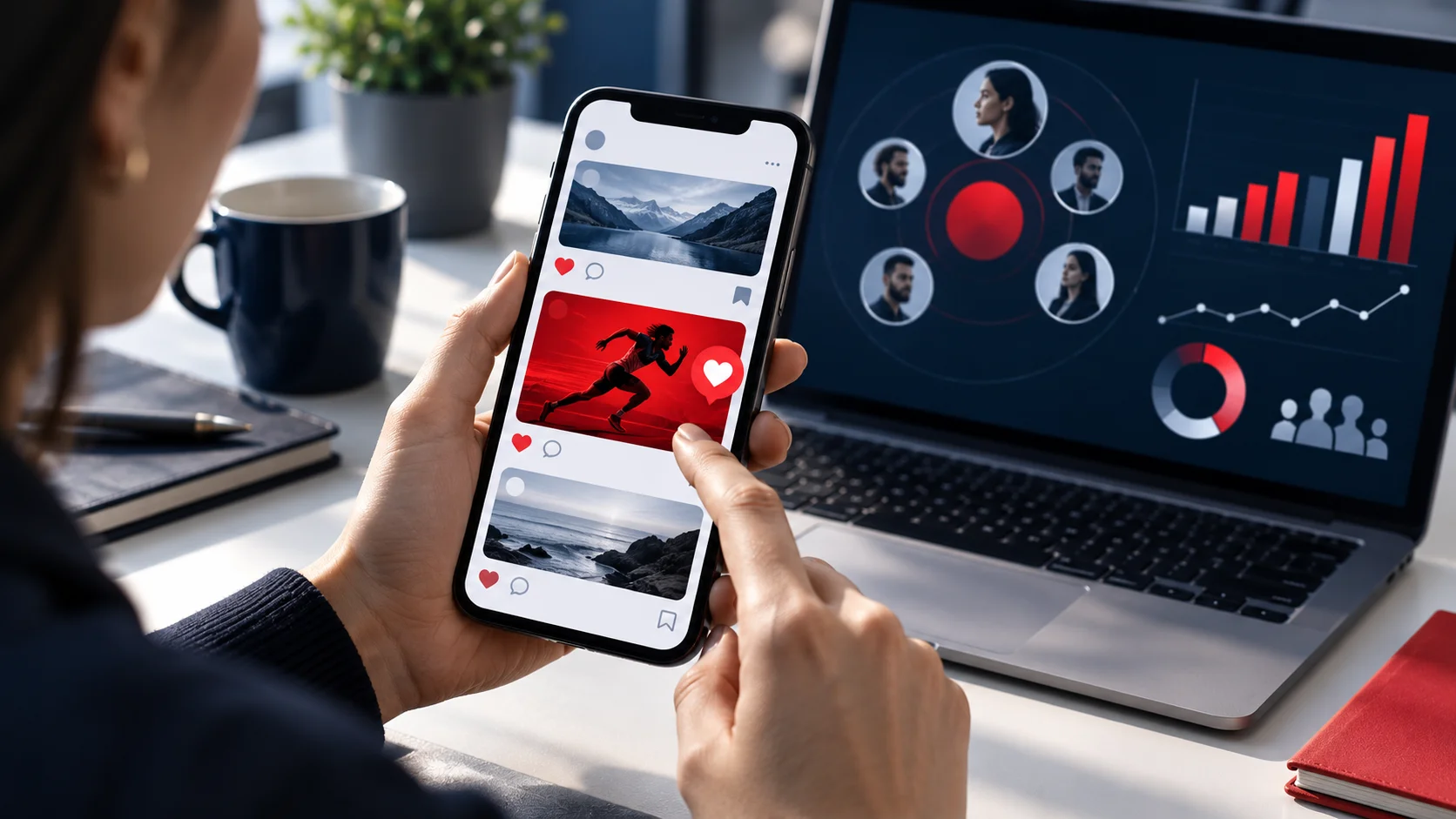 Social media advertiser creating an attention-grabbing mobile campaign for a targeted audience