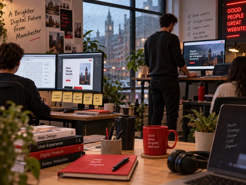 QASTCO creative workspace overlooking Manchester