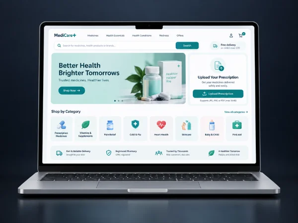 Pharmacy website with online ordering and prescription management