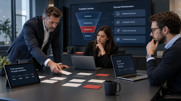 Business and digital teams aligning commercial goals with website, campaign, conversion and follow-up actions